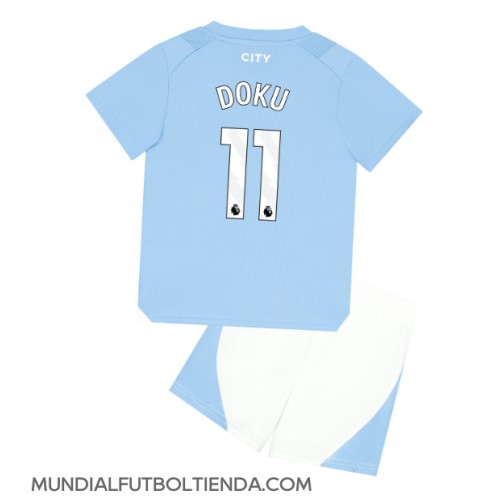 Camiseta Manchester City Jeremy Doku #11 Primera Equipación Replica 2023-24 para niños mangas cortas (+ Pantalones cortos)